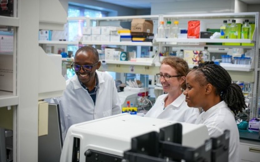 Three researchers in a lab.