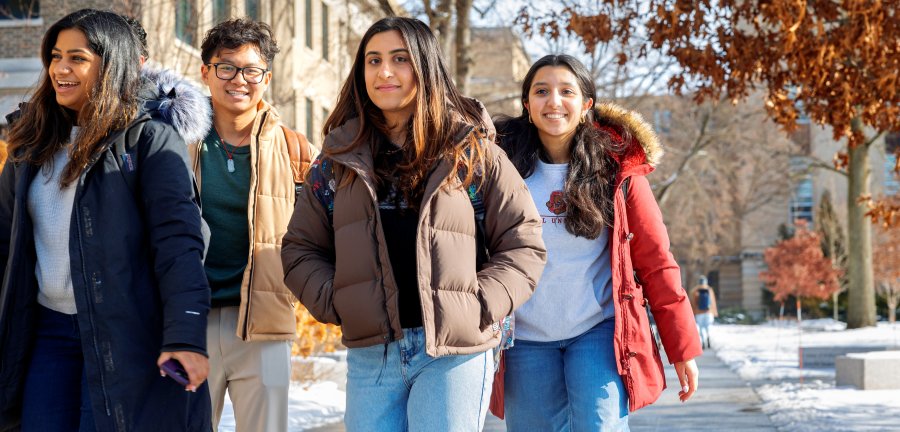 Students on campus winter
