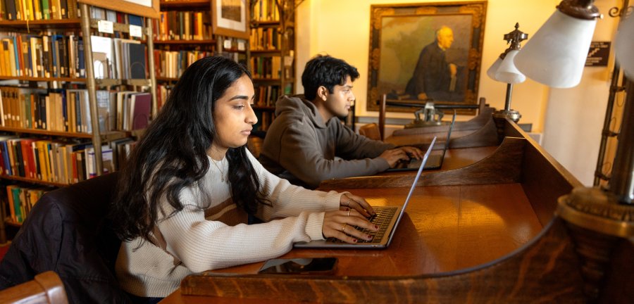 Students working in Cornell library