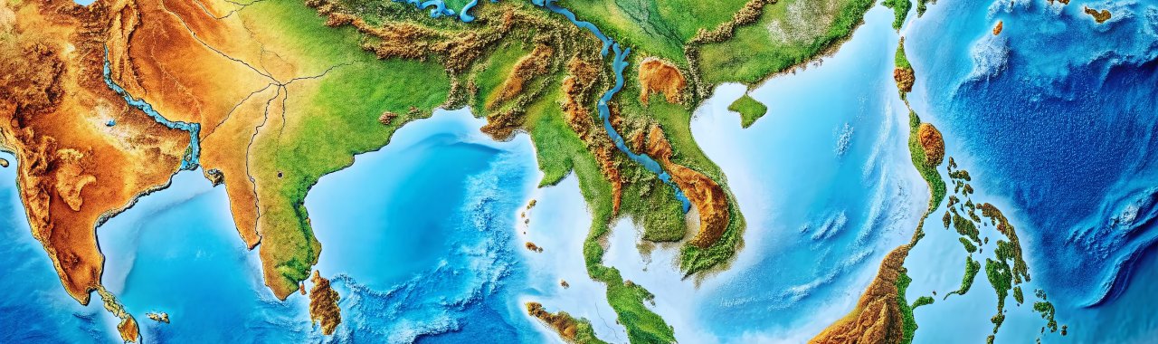 Map of the world, highlighting southeast Asia 