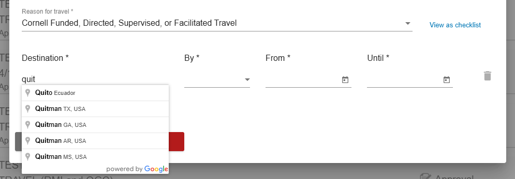 City Drop Down Display - Travel Registry