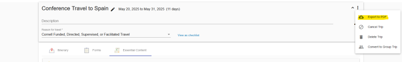 Travel Registry - Trip ID Export to PDF