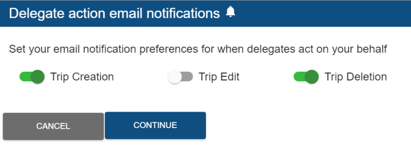 Delegate action email notifications