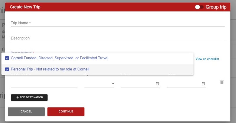 Personal Travel Screenshot - Travel Registry