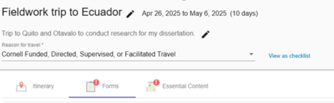 Travel Registry - Form View A