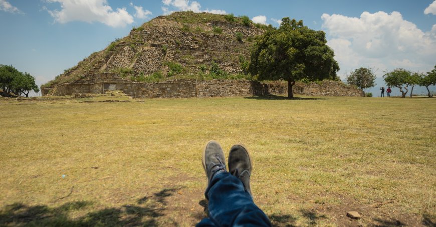View of old ruins in Monte Albán, Oaxaca.