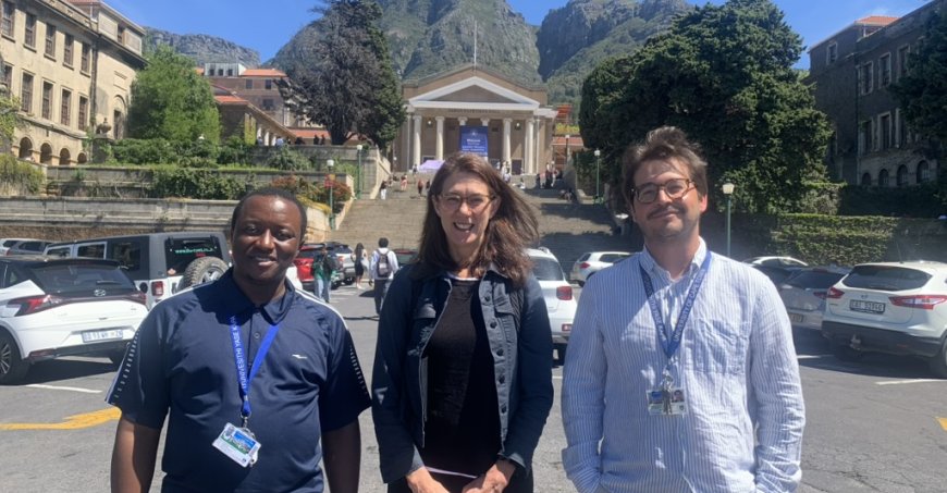 Eric Ndoh, Wendy Wolford, and Diego Quiros (PhD '17) outside at Cape Town University.
