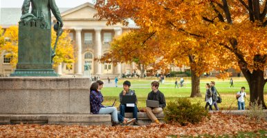 Ezra and students, campus fall