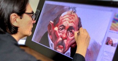 Molina drawing Nicaraguan President Daniel Ortega. 
