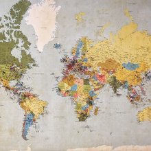 World map with pinned locations.
