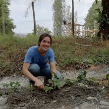 Anna Ulmann outside at Jane Goodall Institute, Republic of Congo