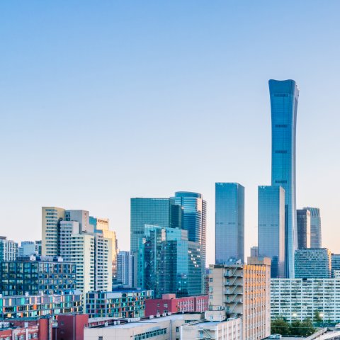Beijing skyline at sunrise.