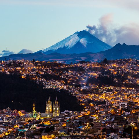 Evening view of Quito and Cotopaxi