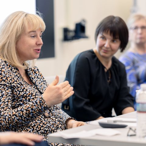 Shtepenko speaking at a roundtable during her visit to Cornell.